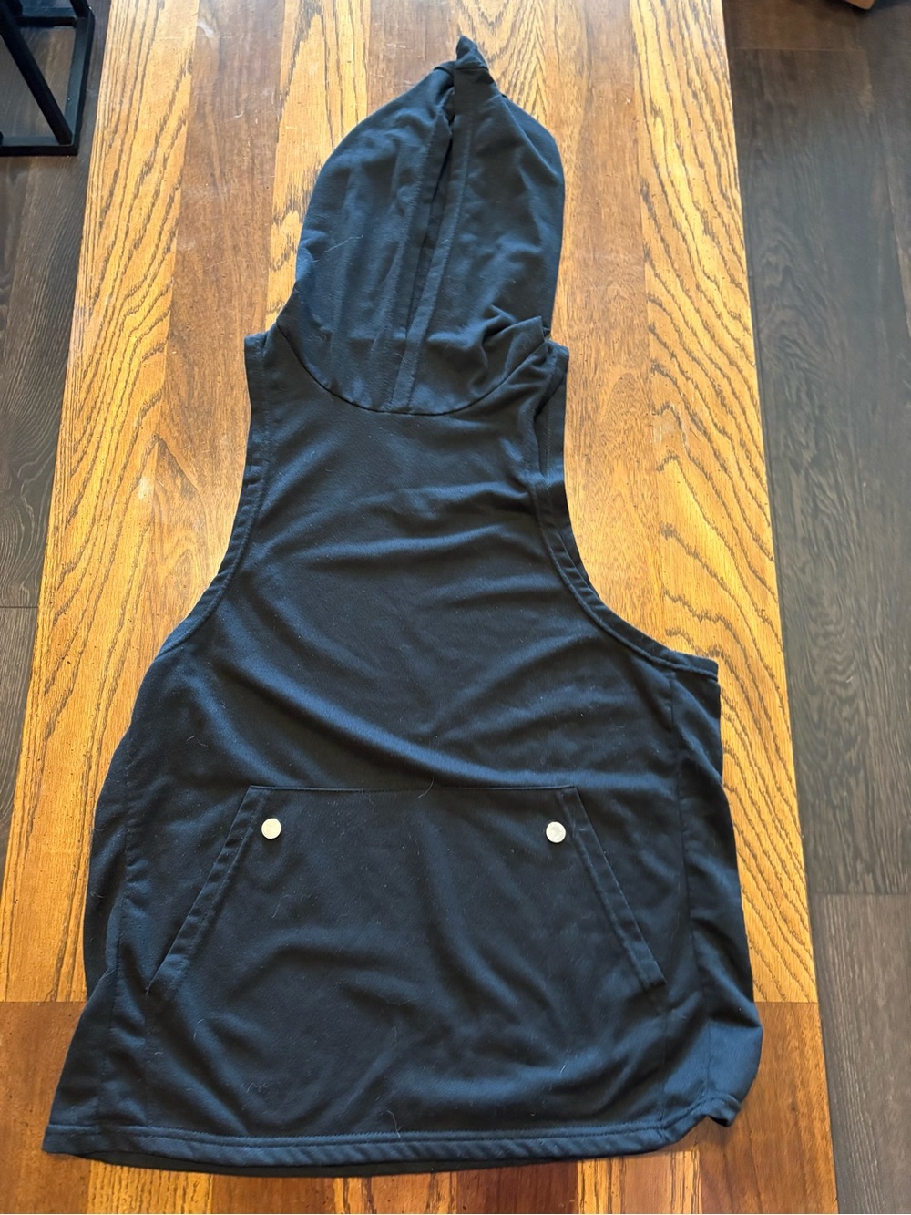 Sleeveless Black Hooded Tank with Front Pocket